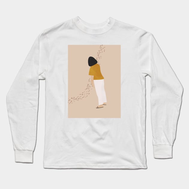 Moody Woman, Sad Woman Illustration Long Sleeve T-Shirt by Colorable